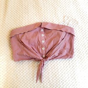 Urban outfitters red and white striped crop top